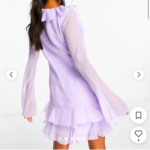 ASOS purple 90s chiffon ruffle front mini dress in lilac size 4 - Picture 3 of 7